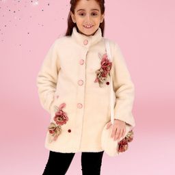 Cutecumber Full Sleeves Floral Applique Detailed Long Jacket - Cream-picture-36