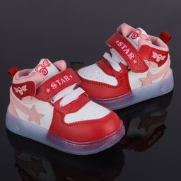 FEETWELL SHOES Star Text Designed Velcro Closure LED Shoes - Red-image-61