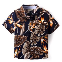 CrayonFlakes Rayon Half Sleeves Leaves Printed Shirt - Navy Blue-image-87