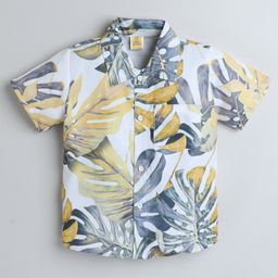 Aww Hunnie Half Sleeves Leaves Printed Shirt - Grey-image-75