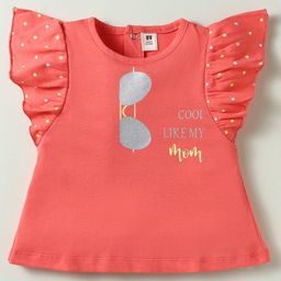 ToffyHouse 100% Super Combed Cotton Knit Half Sleeves Top with Sunglasses & Polka Dot Print - Coral-image-60