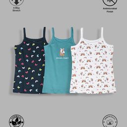 TRESNOVA Cotton Lycra Pack Of 3 Anti Microbial Finish & Advanced Ergonomic Armhole Technology Sleeveless Butterflies & Unicorns Printed Soft Camisoles - Navy Blue & White-picture-10