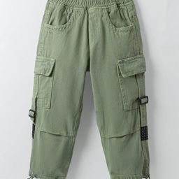 Little Kangaroos Full Length Anti Bacterial Solid Cotton Trouser With Cargo Pockets - Mint Green-image-51