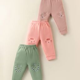 Zero Sinker Knit Full Length Leggings with Animal Print Pack of 3 - Peach Green & Brown-image-66