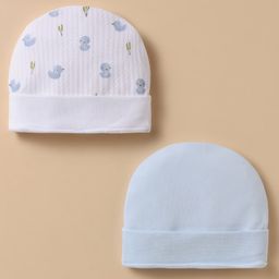 Bubble Pop Cotton Knit Baby Caps with Ducky Print Pack of 2 White & Light Blue - Diameter 9 cm-picture-17