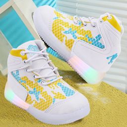 PASSION PETALS Abstract Designed LED Shoes - White Blue & Yellow-image-4