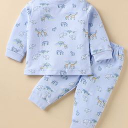 Zero Interlock Knit Full Sleeves Co-ords Night Suit with Jungle Theme Print - Blue-image-72