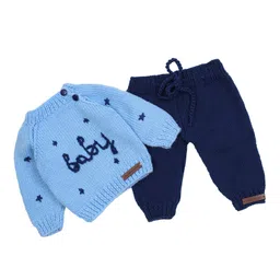 The Original Knit Full Sleeves Baby Text Embroidered Sweater Set - Sky & Dark Blue-picture-45