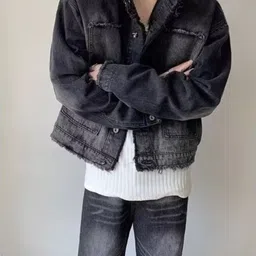 StyleCast Men Mandarin Collar Solid Cotton Casual Denim Jacket-33