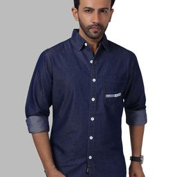 D Finish Spread Collar Smart Denim Casual Shirt-image-76