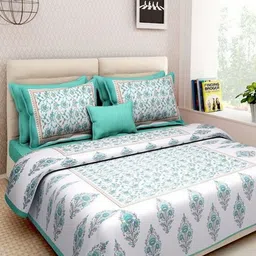 Myntra Elegant Homes Floral Printed 144 TC Queen Cotton Bedsheet with 2 Pillow Covers-12