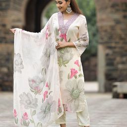 ZIBLON Women Floral Embroidered Regular Kurta with Trousers & With Dupatta-image-10