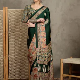 all about you Women Floral Pure Crepe Block Print Saree-picture-14