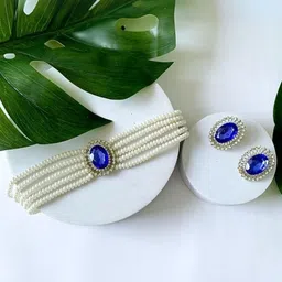 I Jewels Gold Plated Pearls & Stone Studded Jewellery Set-image-95