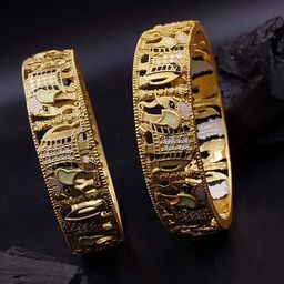 Anouk Set Of 2 Gold-Plated Kundan-Studded Jaipuri Elephant Wedding Bangles-0
