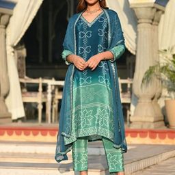 FOXENT Printed Pure Cotton Kurta With Trousers & Dupatta-42