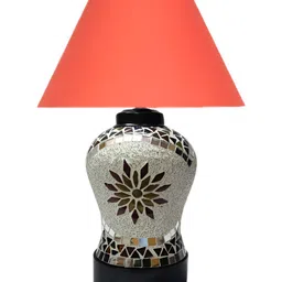 Aura Orange Wooden & Mosaic Glass Traditional Frusturical Shaped Table Lamp-2