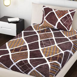 FABINALIV Brown & White Geometric 300 TC Single Bedsheet with 1 Pillow Covers-picture-26