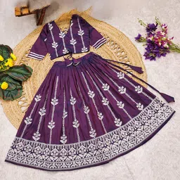 BAESD Girls Embroidered Thread Work Lehenga With Blouse-15