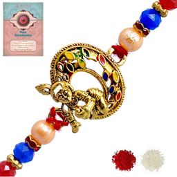 MEIRA JEWELLERY Designer Beaded Rakhi With Greeting Card & Roli Chawal-65