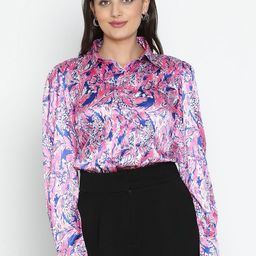 DRAAX Fashions Women Abstract Printed Shirt Collar Top-image-1