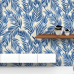 ArtzFolio Cream Colored & Blue Printed UV Resistant Wallpaper-image-4