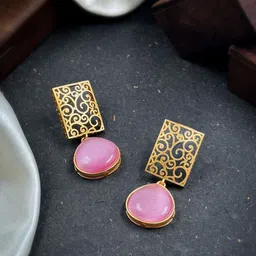 NAMAN ARTS Gold Plated Artificial Stones Studded Oxidised Square Shaped Drop Earrings-image-79