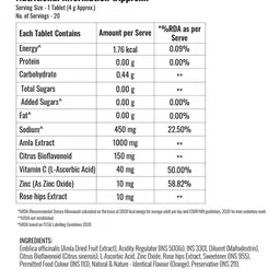 Steadfast Nutrition Stead C Vitamin C With Zinc & Amla Extract Orange Flavour 20Tablets image 2