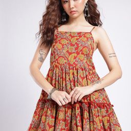 glitchez Timeless Style Paisley Printed A-Line Tiered Mini Dress-image-36