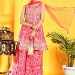 Chhabra 555 Bandhani Print Embroidered Peplum Kurta Lehenga With Dupatta-image-30