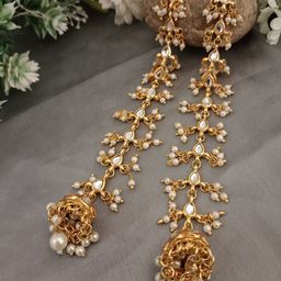 Sanjog Gold Plated Kundan Stones Studded Teardrop Shaped Earchain-15