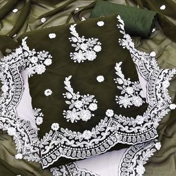 SAINOOR Floral Embroidered Silk Georgette Semi-Stitched Dress Material-image-70