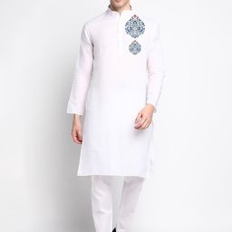 PulseIQ Ethnic Motifs Printed Mandarin Collar Straight Kurta With Pyjamas-image-94
