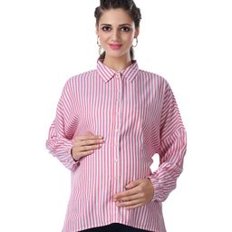 Kriti Full Sleeves Striped Maternity Shirt - Pink White-image-48