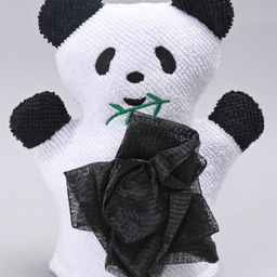 Hand Bath Glove With Loofah Panda Design - White Black-19
