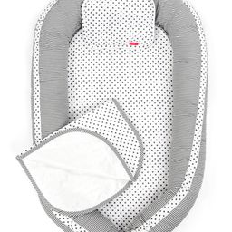 Babyhug Premium 3 Piece Nest Gadda Set With Diaper Changing Mat in Polka Dots Print - Charcoal Grey-picture-3