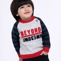 Babyoye Full Sleeves Sweater Text Design - Grey Blue Red-image-69