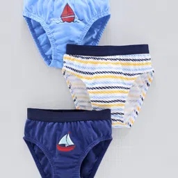 Babyoye Cotton Briefs Ship Print Pack of 3 - Blue White-picture-31