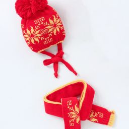 Babyhug Woollen Cap with Muffler & Mittens Red - Diameter 7 cm-image-9