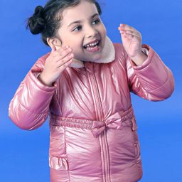 Babyoye Full Sleeves Padded Jacket with Bow - Light Pink-image-8