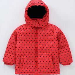 Babyhug Full Sleeves Hooded Padded Jacket Dot Print - Red-image-97