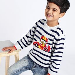 Babyhug Full Sleeves Pullover Sweater Stripes - White-image-49