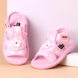 Cute Walk by Babyhug Party Wear Sandals Floral Appliques - Pink-picture-39
