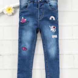 ToffyHouse Full Length Jeans Floral Embroidery - Medium Blue-image-42