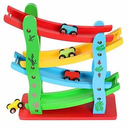 Toyshine Wooden Ramp Race Track Set with Mini Cars - Multicolor-16