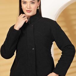 Juelle Women Mock Collar Self Design Tailored Jacket-image-36