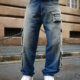 Powerlook Men Loose Baggy Fit Pure Cotton Denim Cargos-image-46