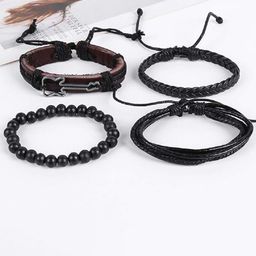 VIEN Men Set Of 4 Wraparound Multilayer Leather Bohemian Bracelet-image-80