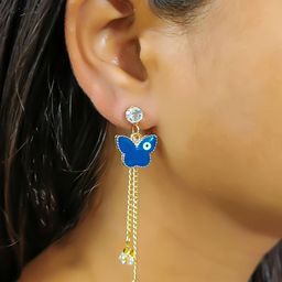 PolluxCraft Gold-Plated Stones Studded & Pearls Beaded Butterfly Shaped Drop Earrings-picture-23