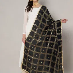 MUFFLY Checked Sequinned Dupatta-6